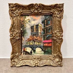 Vintage City Skyline Print Waterfront Burwood Art Wall Decor 1960s Brass Frame